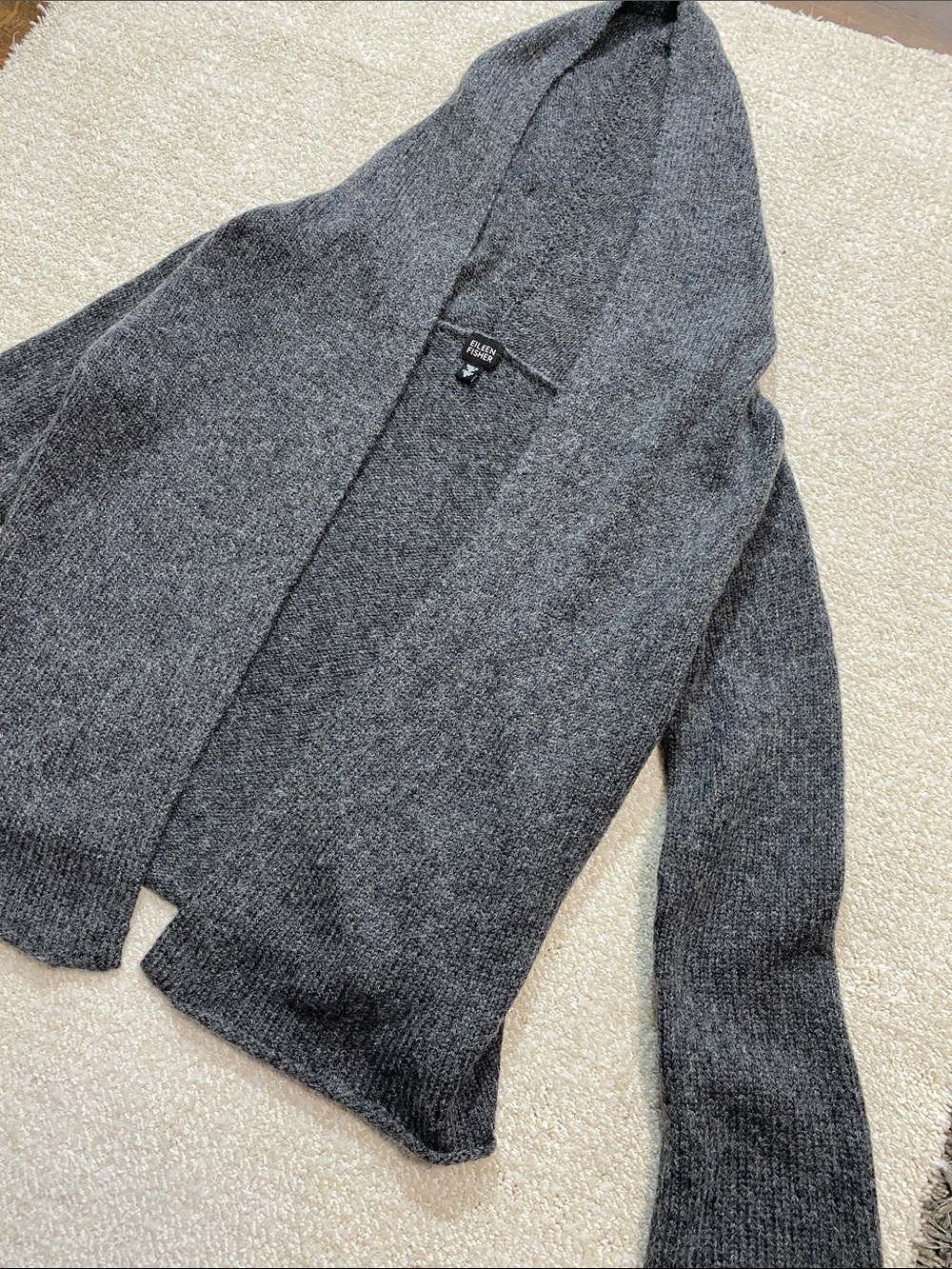 Eileen Fisher Hooded Open-Front Cardigan - Charcoal Gray Size S - Picture 9 of 16